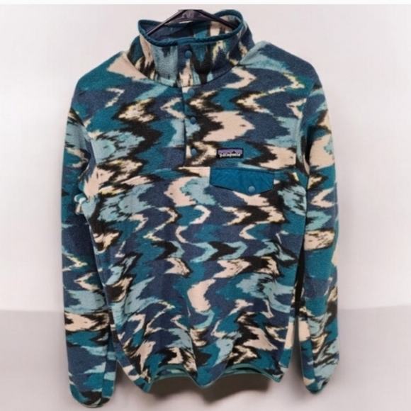 **Rare** Patagonia Women's Synchilla Snap-T Fleece Blue Cream Aztec--Size Small - Picture 8 of 8